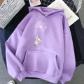 Sweat à capuche violet décontracté avec imprimé mignon, manches longues et poche avant. - Violet