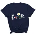 Dames korte mouw t-shirt casual zomer grafisch shirt met schattige margriet print donkerblauw - S / Tops / Zwart