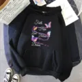 Sweat-à-capuche noir avec papillon et impression graphique foi espoir amour détail. - Noir