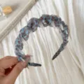Blue leopard print mesh hair hoop with teeth, chic Korean style hair accessory for women. - Teeth Headband / Blue Leopard Print