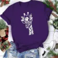 Casual womens purple short sleeve t-shirt with cute giraffe graphic print summer top - Purple