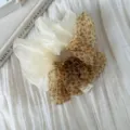 Korean style mesh scrunchies detail, featuring a white and a leopard print hair accessory. - Contrast Scrunchie Style / Yellow Leopard
