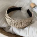Summer woven wide headband, straw braided hair hoop, chic vacation style hair accessory. - Hollow Straw Headband - Beige Apricot