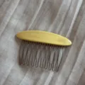 Yellow acetate insert hair comb with metal teeth, elegant oval side comb for stylish daily hair styling. - Gold Label Oval Comb - Yellow