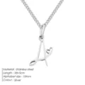 Collier pendentif lettre A en acier inoxydable avec cœur, chaîne réglable 38+5cm pour femme. - A-Acier