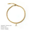 Chevillière en acier inoxydable doré lettre A avec strass scintillants, 4mm, 20+3cm. - Style Lettre A / Largeur 4mm Longueur 20 Plus 3cm / Or 14 carats