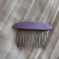 Detailed view of the purple acetate hair comb with metal teeth, elegant daily hair accessory. - Oval Hair Combs with Gold Label - Purple