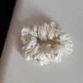White ruffled hair scrunchie with cute small dot pattern, soft and elastic fabric for daily use. - White Daisy Small Scrunchie