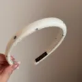 Korean style white daisy embroidered hair hoop elegant fabric headband for women daily - White Daisy Narrow Headband