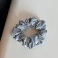 Grey plaid hair scrunchie detail showcase, soft fabric hair tie for cute daily wear and styling. - Blue Series Scrunchie - Dark Pattern Plaid