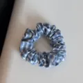 Blue and white gingham hair scrunchie fabric hair tie cute daily hair accessory detail view. - Blue Series Scrunchie - Light Blue Plaid