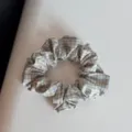 Plaid fabric hair scrunchie, soft elastic hair tie for women daily wear and styling details. - Blue Series Scrunchie - Beige Blue Plaid