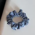Blue and white plaid hair scrunchie fabric elastic hair band cute hair accessories for daily wear - Blue Series Scrunchie - Dark Blue Plaid