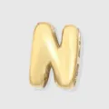 Gold puffy letter N charm bead, shiny metal alphabet pendant for DIY jewelry making accessories. - N-14K Gold