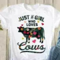 Casual white graphic t-shirt featuring a cute floral cow design and fun lettering style. - XS / Tops / White Floral Cow Print (1)