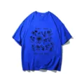 Blue graphic print t-shirt featuring plant and bee botanical illustrations and save bees text. - M / Tops / Sapphire Blue