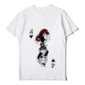 Camiseta blanca de manga corta para mujer con estampado gráfico estético de cartas de juego. - Estilo Corazón 4 Croquis Ojos (Top)