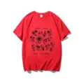 Red short sleeve t-shirt with botanical bee save print casual cotton tee top for men women - S / Tops / Red