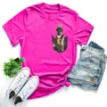 Pink graphic t-shirt featuring cute German shepherd puppy in pocket detail casual summer wear - Rose Red