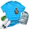 Fashion casual short sleeve t-shirt with cute German Shepherd puppy pocket print for women. - Bright Blue