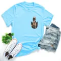Casual light blue short sleeve t-shirt featuring a cute German shepherd puppy pocket graphic. - Light Blue
