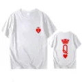 White couple short sleeve t-shirt featuring queen of hearts print graphic detail - S / Tops / Queen Q Print