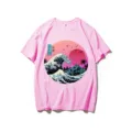 Roze retro vaporwave golf print korte mouw t-shirt casual streetwear katoenen top - S / Tops / Roze