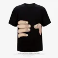 Cartoon hand print graphic short sleeve t shirt funny novelty casual unisex plus size tee top - Black