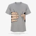 Grey short sleeve t-shirt with funny hand graphic cartoon print for men and women casual wear. - Gray