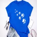 Blue short sleeve t-shirt with cute white paw print graphic detail design for casual wear. - Royal Blue (White Paw Print)