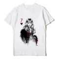 Camiseta blanca de manga corta con diseño gráfico vintage de estética de naipes para mujer. - Estilo Corazón 7 Figura de Personalidad (Top)