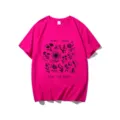 Graphic print detail of the botanical T-shirt featuring flower illustrations and slogan. - S / Tops / Rose Red