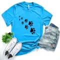Blue short sleeve t-shirt featuring black paw print graphic for casual daily wear. - Bright Blue (Black Paw Print)