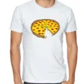T-shirt casual a maniche corte da uomo di colore bianco con stampa grafica di pizza. - Taglia S / Top / Bianco