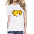 T-shirt bianco a maniche corte con stampa pizza cartoon carina, top grafico estivo casual. - Taglia S / Top / Bianco