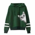 Grüner Kapuzenpullover mit süßem Katzenmotiv und lässigen gestreiften langen Ärmeln. - S / Oberteil (333) / Grün