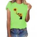 Dames casual felgroen korte mouw T-shirt met schattige olifant zonnebloem grafische print top. - Fluorescerend Groen