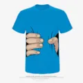 Men Women Funny Hand Grab Print T-Shirt Casual Short Sleeve Blue Tee Casual Top - Cyan Blue