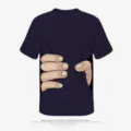 Casual graphic print short sleeve t-shirt with funny hand design for men and women daily wear. - Navy Blue