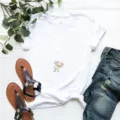 Cute elephant dandelion print short sleeve white t-shirt for women casual crewneck top - White