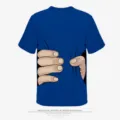 Funny cartoon hand grab print short sleeve t-shirt for men and women, casual streetwear. - Sapphire Blue