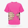 Graphic novelty short sleeve t-shirt with funny cartoon hands design for casual wear. - Rose Red