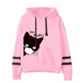 Felpa con cappuccio rosa da uomo e donna con stampa di gatto e doppie strisce. - Taglia S / Top / Rosa
