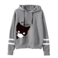 Felpa con cappuccio grigia con stampa di gatto carino e maniche a doppia riga per uomo donna - Taglia S / Top / Grigio