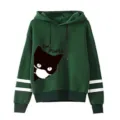 Felpa con cappuccio verde scuro con stampa di gatto, felpa casual da uomo e da donna. - Taglia S / Top / Verde