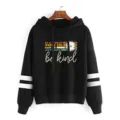 Sweat à capuche noir pour hommes et femmes, avec manches à doubles rayures et imprimé marguerite. - Noir