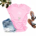 Pink short sleeve t-shirt with cute elephant graphic, casual round neck casual summer top. - Pink