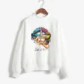Sudadera blanca de mujer con cuello alto, jersey manga larga otoño invierno con estampado de graffiti. - S / Top (Pullover) / Blanco