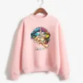 Sudadera gráfica rosa con estampado de labios y símbolo de paz para mujer, cuello alto. - S / Top (Pullover) / Rosa