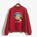 Sudadera roja de cuello alto para mujer, manga larga, con estampado gráfico estilo streetwear. - S / Top (Pullover) / Rojo